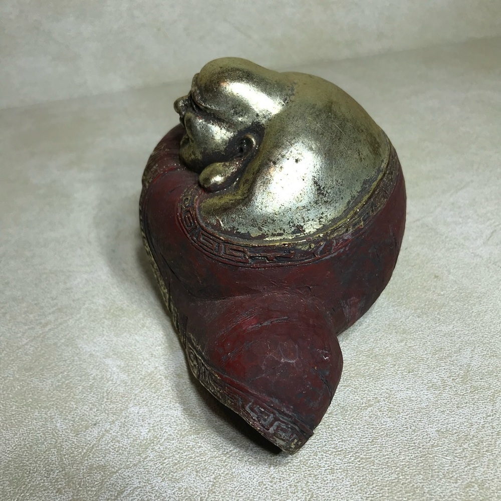 Medium Smiling/Laughing and Sitting Buddha in Gold/Red Collectible - Picture 10 of 11